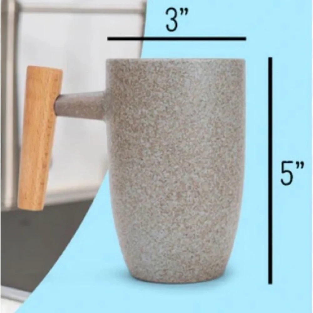 5 Nat & Jule's Stone Finish Mugs with wooden handle…mid century modern look